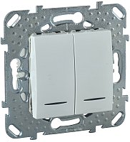 Выключатель с подсветкой без рамки Schneider Electric Unica 2-кл. белый